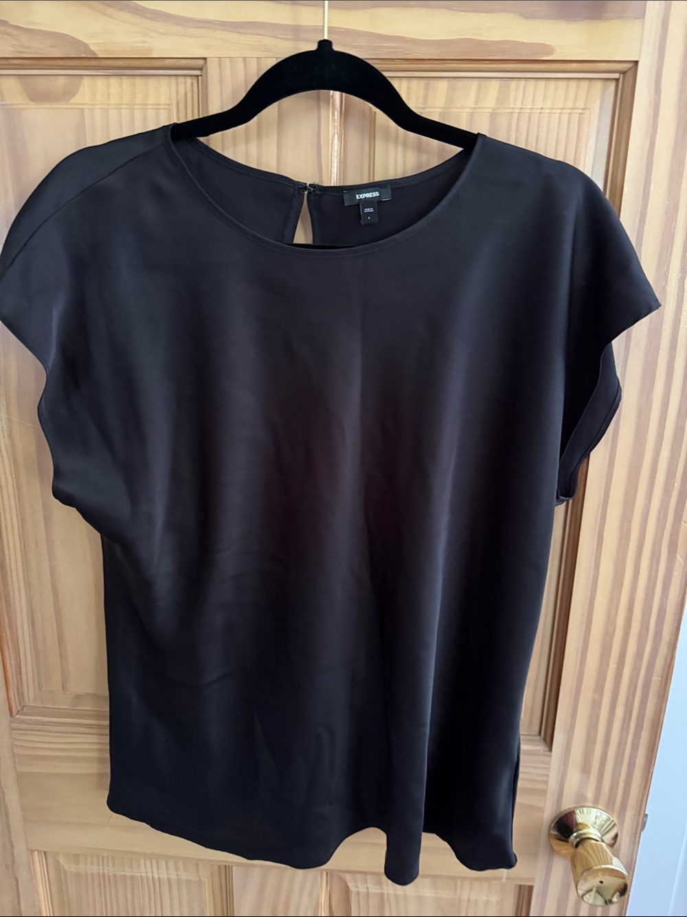 Express Black Satin Cap-Sleeve Blouse